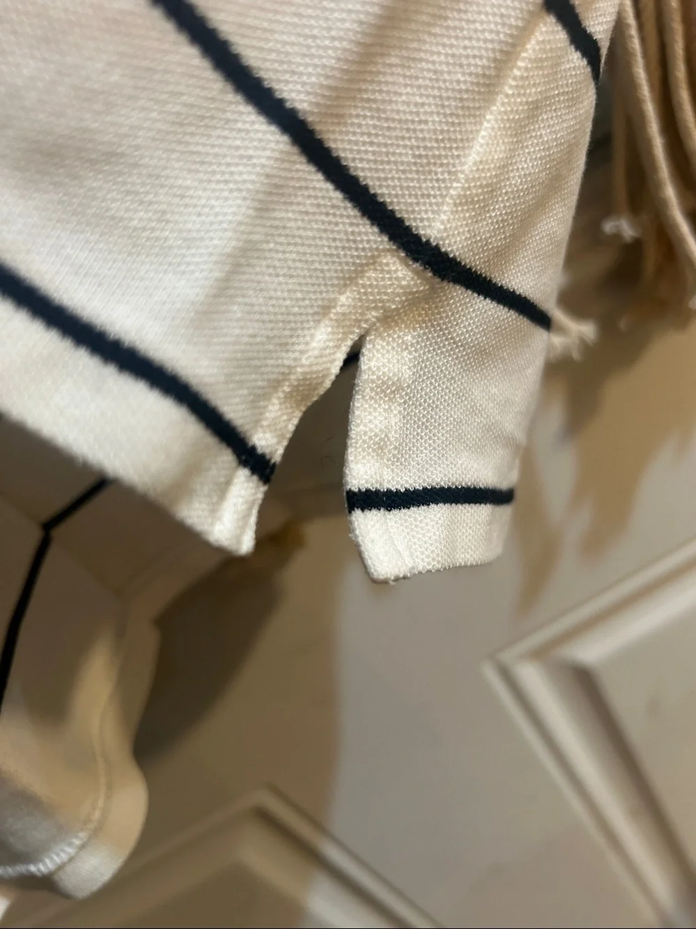 Ralph Lauren Men’s White Sleeveless Polo with Navy Stripes